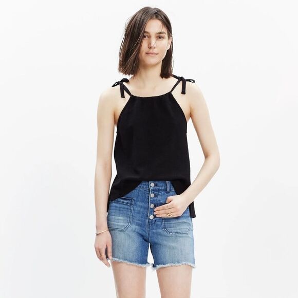 Madewell Tempo Tie-Shoulder Top Black - Size: Small - Picture 1 of 8